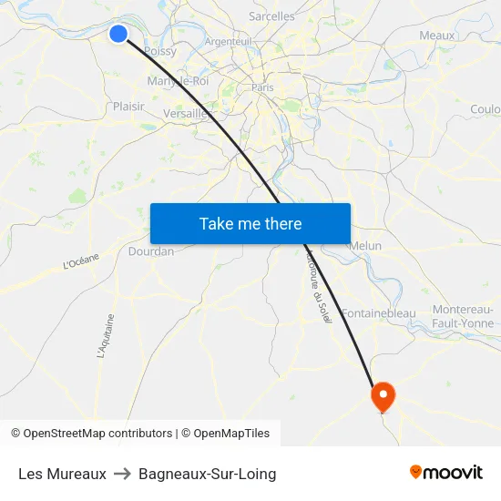 Les Mureaux to Bagneaux-Sur-Loing map