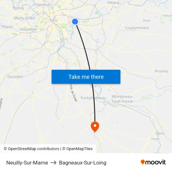 Neuilly-Sur-Marne to Bagneaux-Sur-Loing map