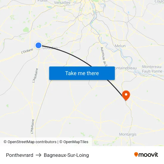 Ponthevrard to Bagneaux-Sur-Loing map