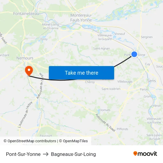 Pont-Sur-Yonne to Bagneaux-Sur-Loing map