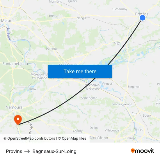 Provins to Bagneaux-Sur-Loing map