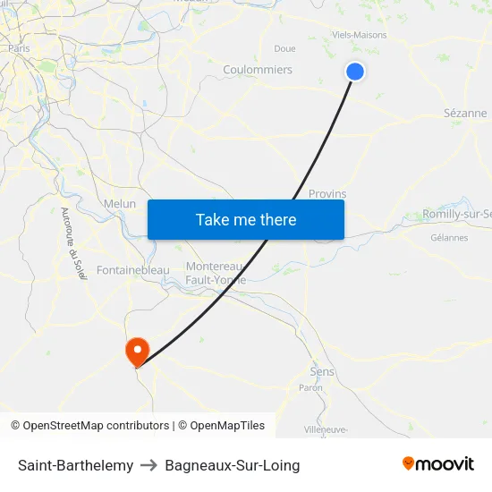 Saint-Barthelemy to Bagneaux-Sur-Loing map