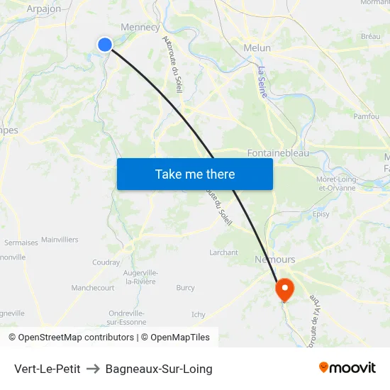 Vert-Le-Petit to Bagneaux-Sur-Loing map