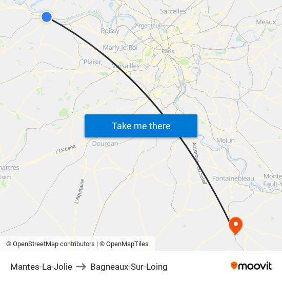 Mantes-La-Jolie to Bagneaux-Sur-Loing map
