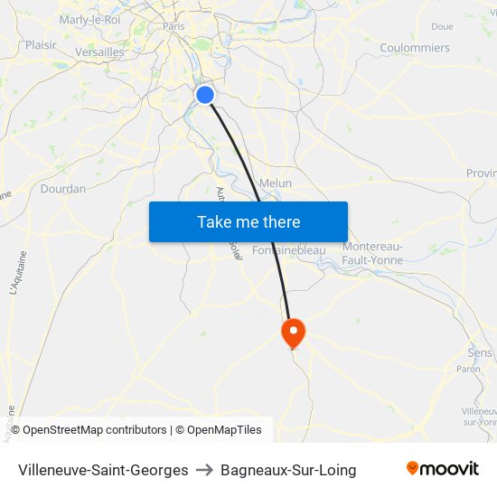 Villeneuve-Saint-Georges to Bagneaux-Sur-Loing map