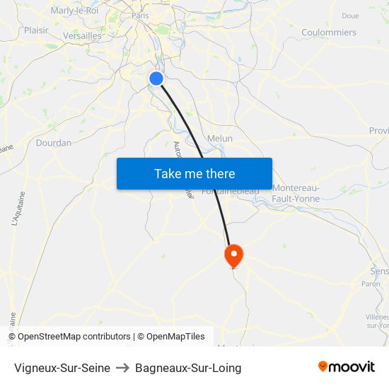 Vigneux-Sur-Seine to Bagneaux-Sur-Loing map