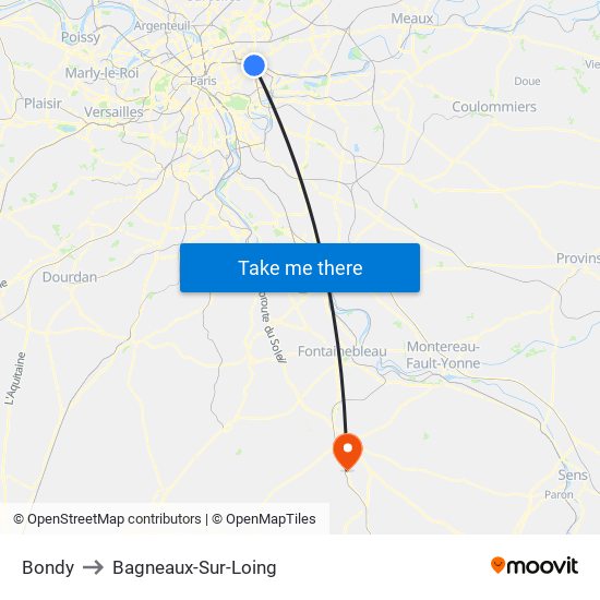 Bondy to Bagneaux-Sur-Loing map