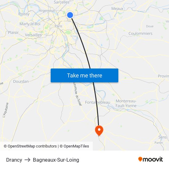 Drancy to Bagneaux-Sur-Loing map