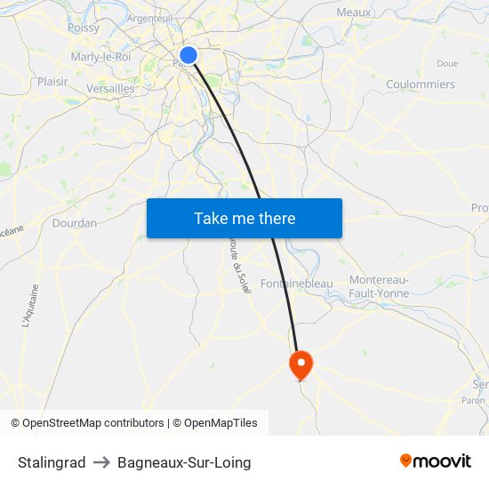 Stalingrad to Bagneaux-Sur-Loing map