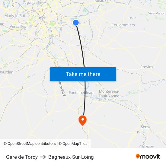 Gare de Torcy to Bagneaux-Sur-Loing map