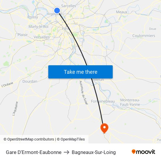 Gare D'Ermont-Eaubonne to Bagneaux-Sur-Loing map