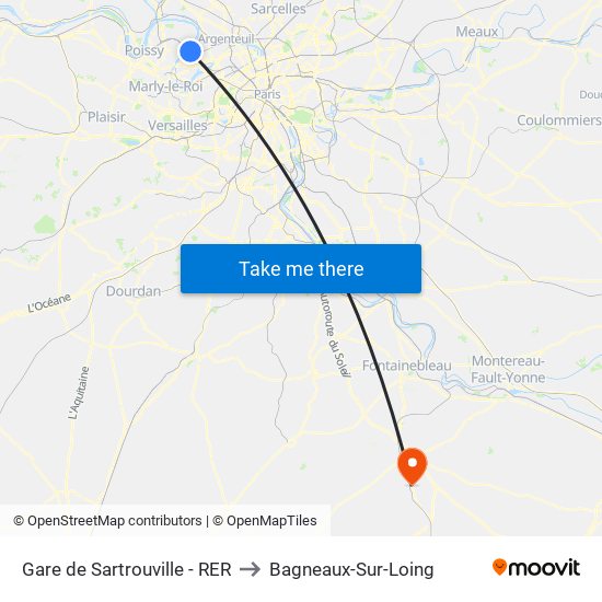 Gare de Sartrouville - RER to Bagneaux-Sur-Loing map