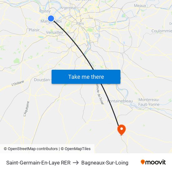 Saint-Germain-En-Laye RER to Bagneaux-Sur-Loing map