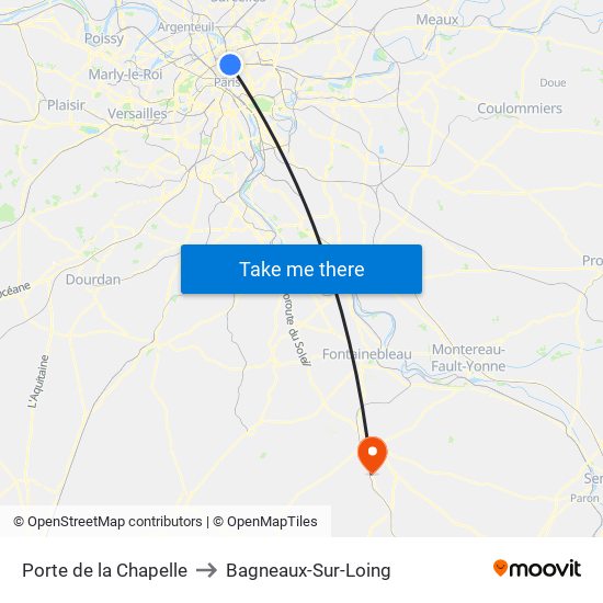Porte de la Chapelle to Bagneaux-Sur-Loing map