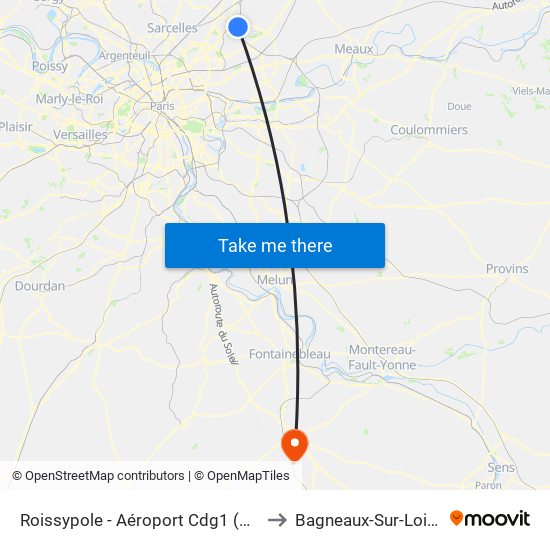 Roissypole - Aéroport Cdg1 (G1) to Bagneaux-Sur-Loing map