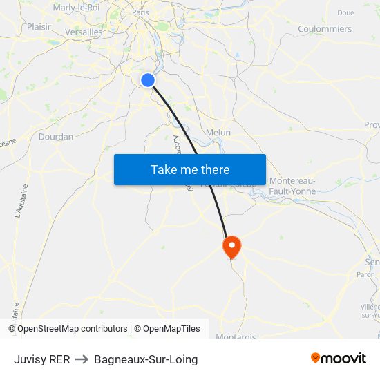 Juvisy RER to Bagneaux-Sur-Loing map