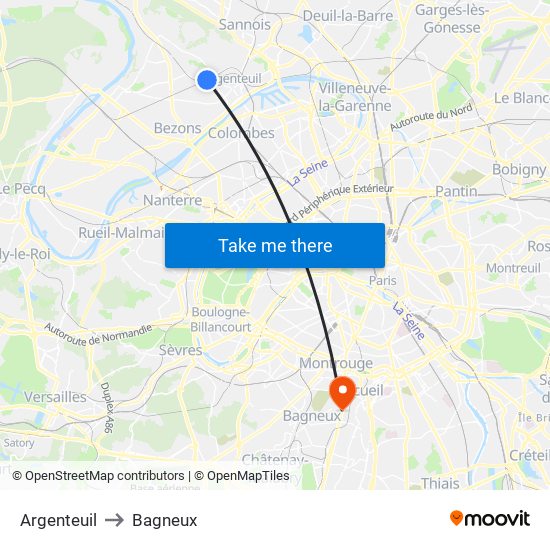 Argenteuil to Bagneux map