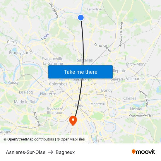 Asnieres-Sur-Oise to Bagneux map