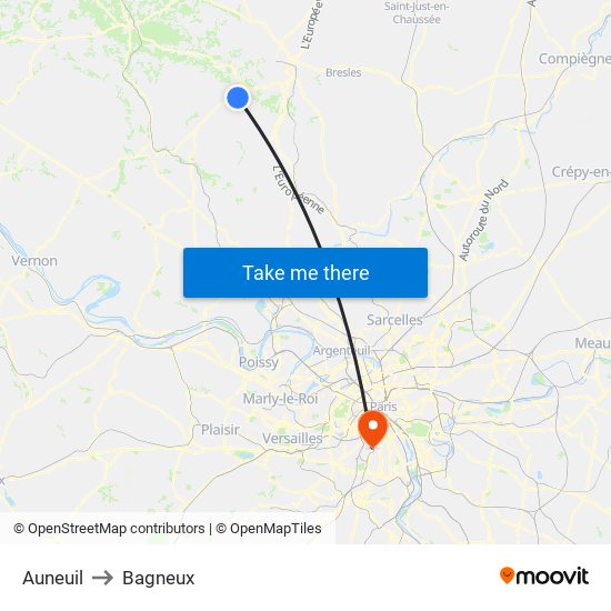 Auneuil to Bagneux map