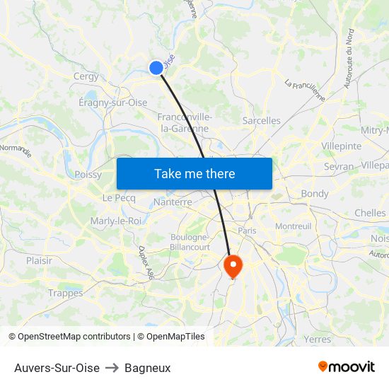 Auvers-Sur-Oise to Bagneux map