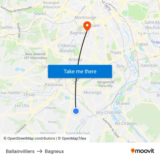 Ballainvilliers to Bagneux map