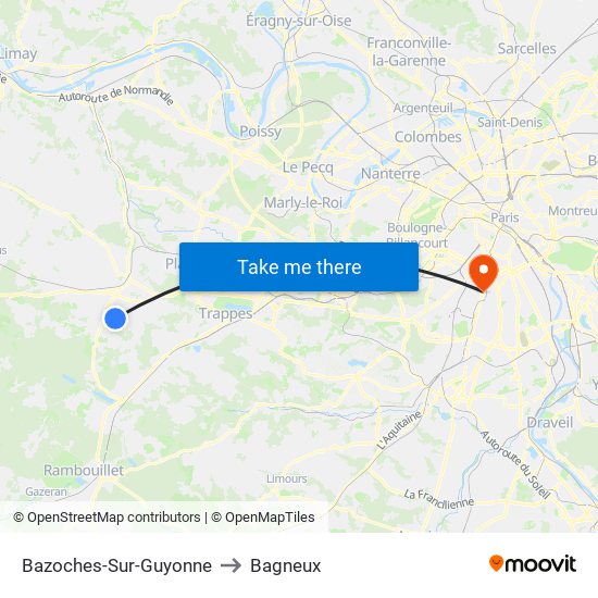 Bazoches-Sur-Guyonne to Bagneux map