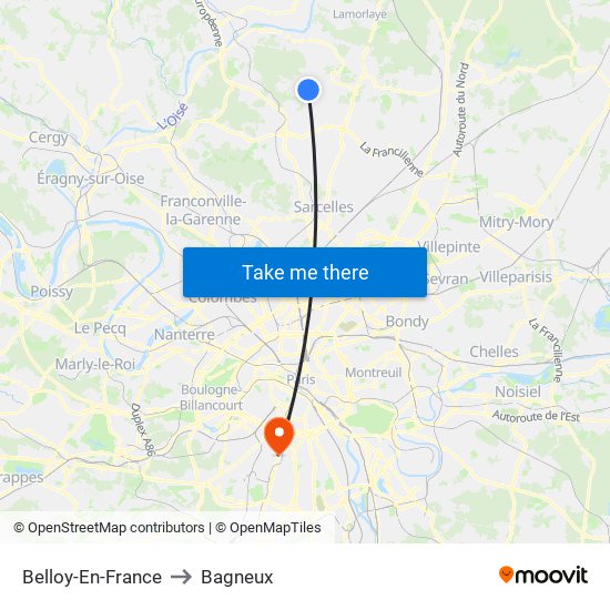 Belloy-En-France to Bagneux map