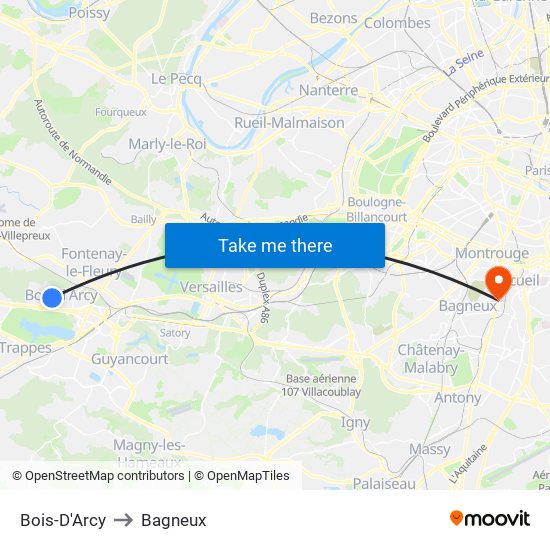 Bois-D'Arcy to Bagneux map