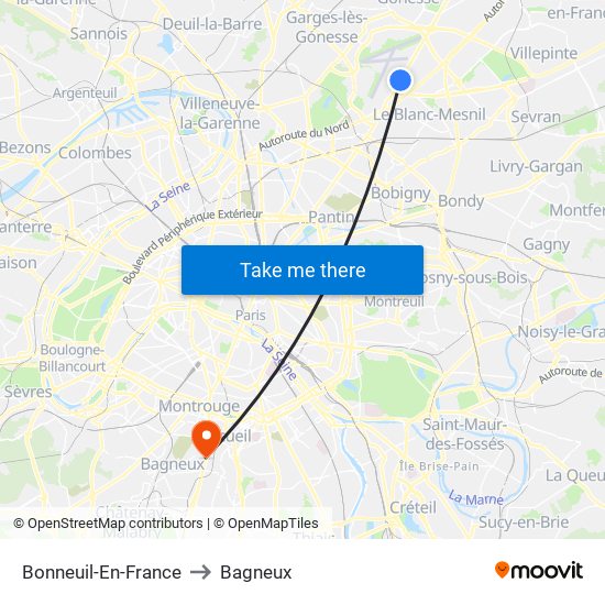 Bonneuil-En-France to Bagneux map