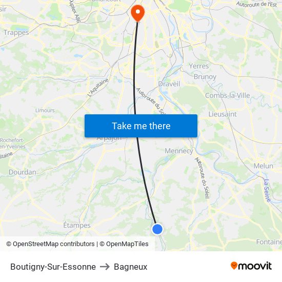 Boutigny-Sur-Essonne to Bagneux map