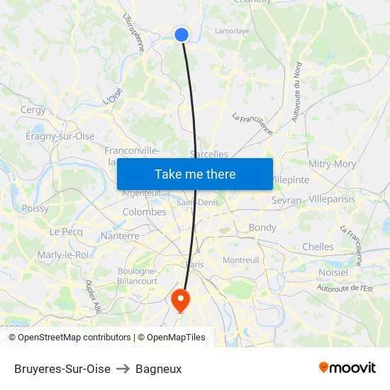 Bruyeres-Sur-Oise to Bagneux map