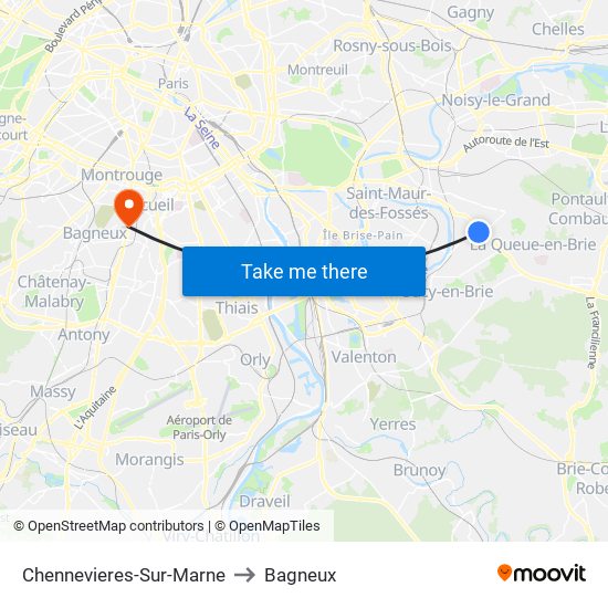 Chennevieres-Sur-Marne to Bagneux map