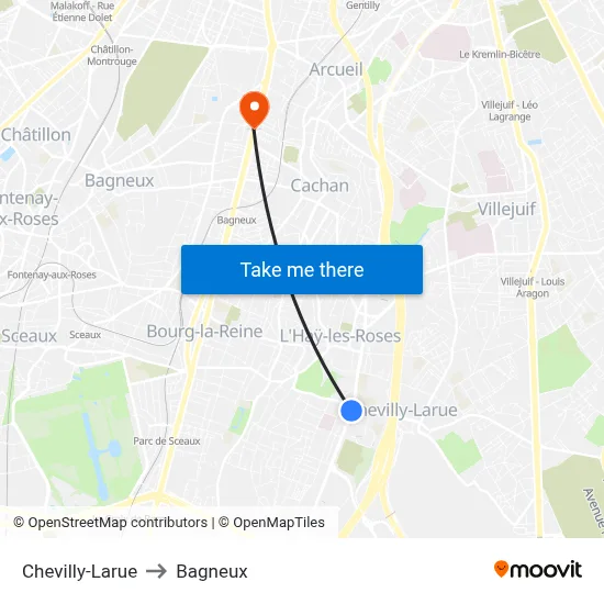 Chevilly-Larue to Bagneux map