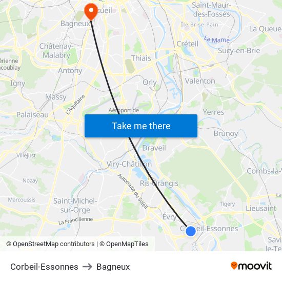 Corbeil-Essonnes to Bagneux map