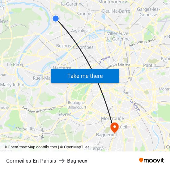 Cormeilles-En-Parisis to Bagneux map