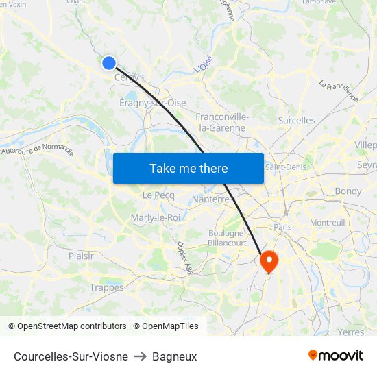 Courcelles-Sur-Viosne to Bagneux map