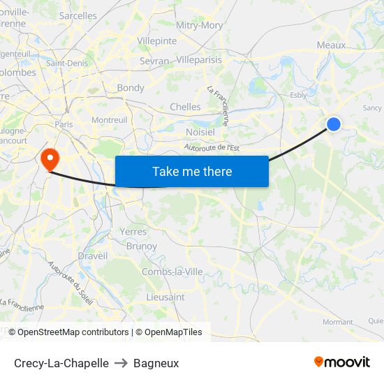Crecy-La-Chapelle to Bagneux map