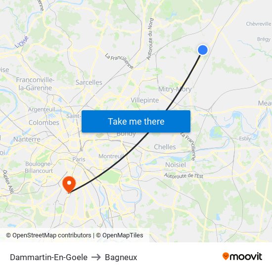 Dammartin-En-Goele to Bagneux map