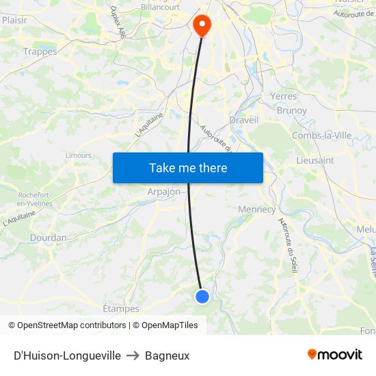 D'Huison-Longueville to Bagneux map
