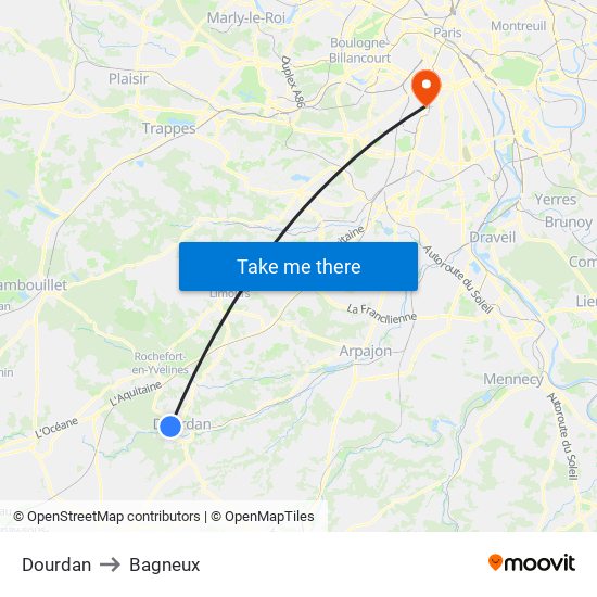 Dourdan to Bagneux map