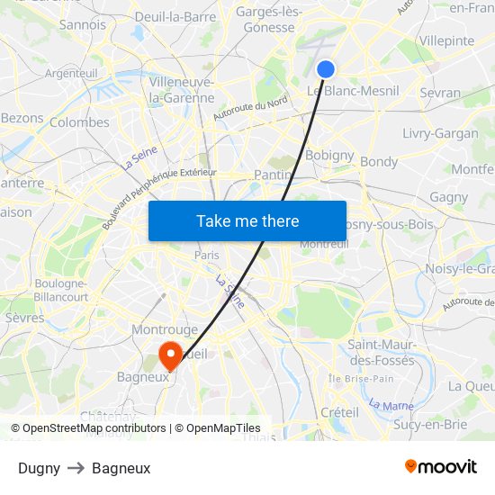 Dugny to Bagneux map