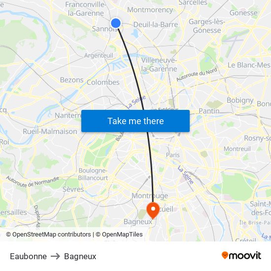 Eaubonne to Bagneux map