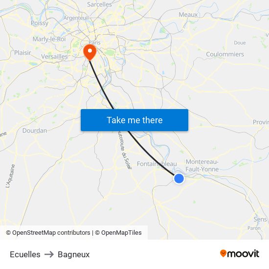 Ecuelles to Bagneux map