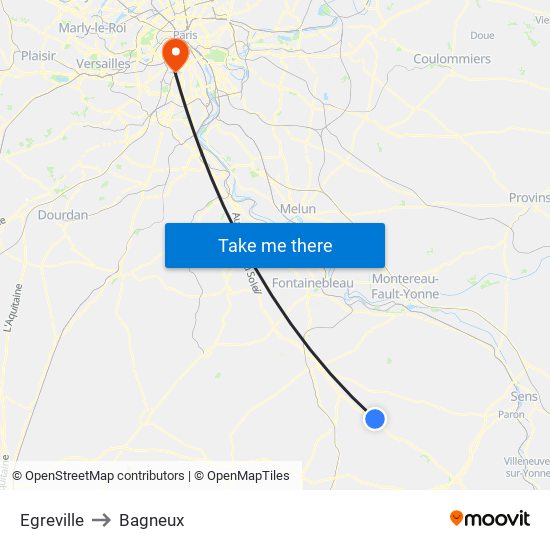 Egreville to Bagneux map