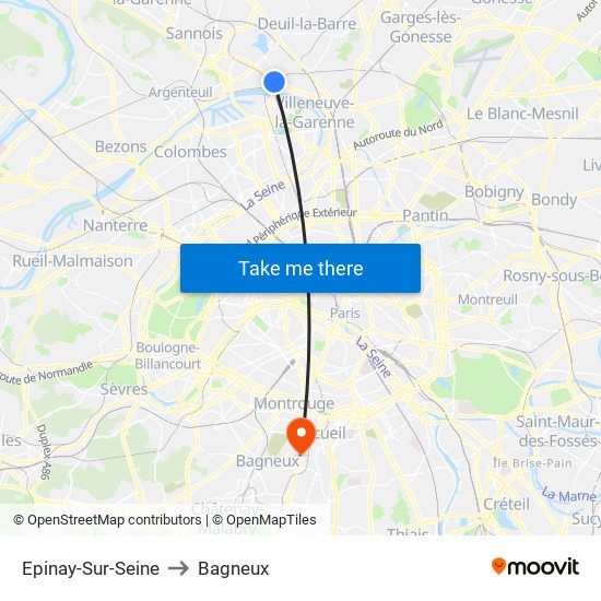 Epinay-Sur-Seine to Bagneux map