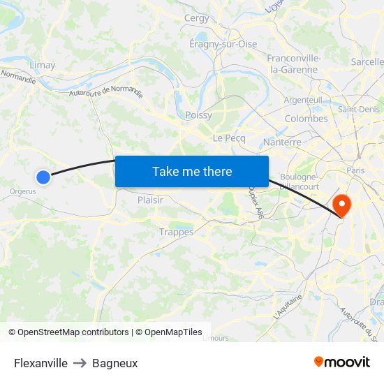 Flexanville to Bagneux map