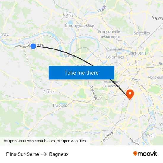 Flins-Sur-Seine to Bagneux map
