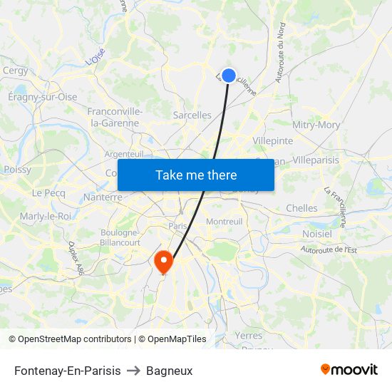 Fontenay-En-Parisis to Bagneux map