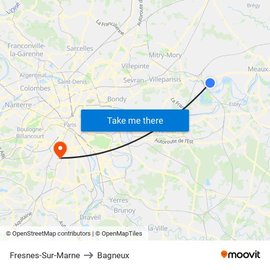 Fresnes-Sur-Marne to Bagneux map