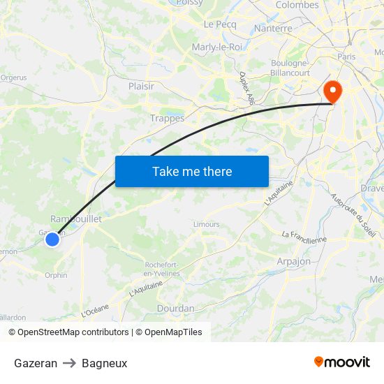 Gazeran to Bagneux map